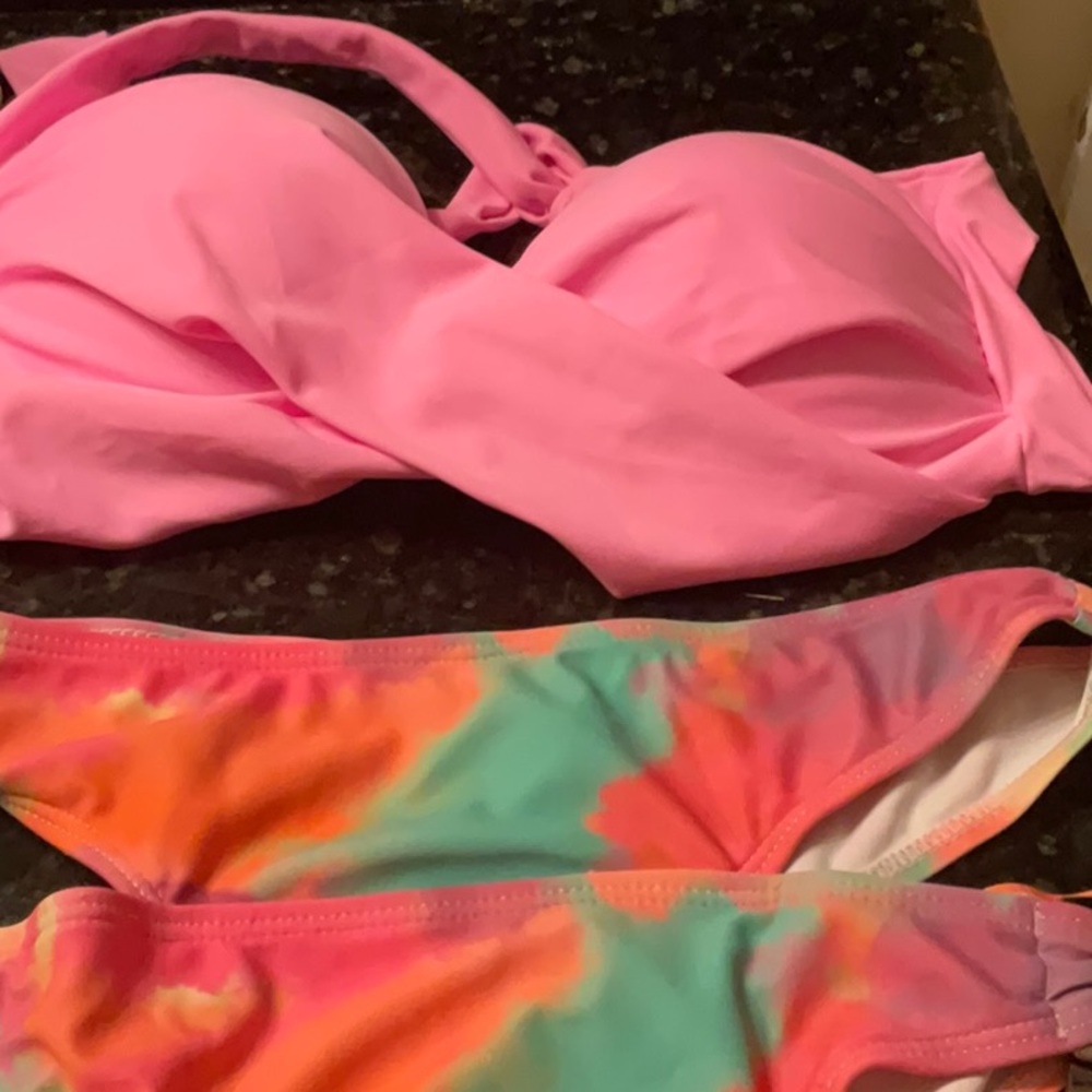 Pink Bandeau Bikini with Geometric Pattern